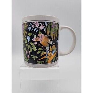 Vintage Parrot Tropical Jungle Coffee Mug Floral Bird's Of Paradise